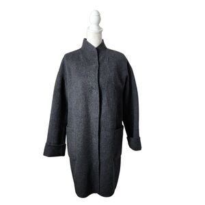 EILEEN FISHER CHARCOAL LIGHTWEIGHT STAND-UP COLLAR WOOL MID LENGTH COAT SZ SMALL